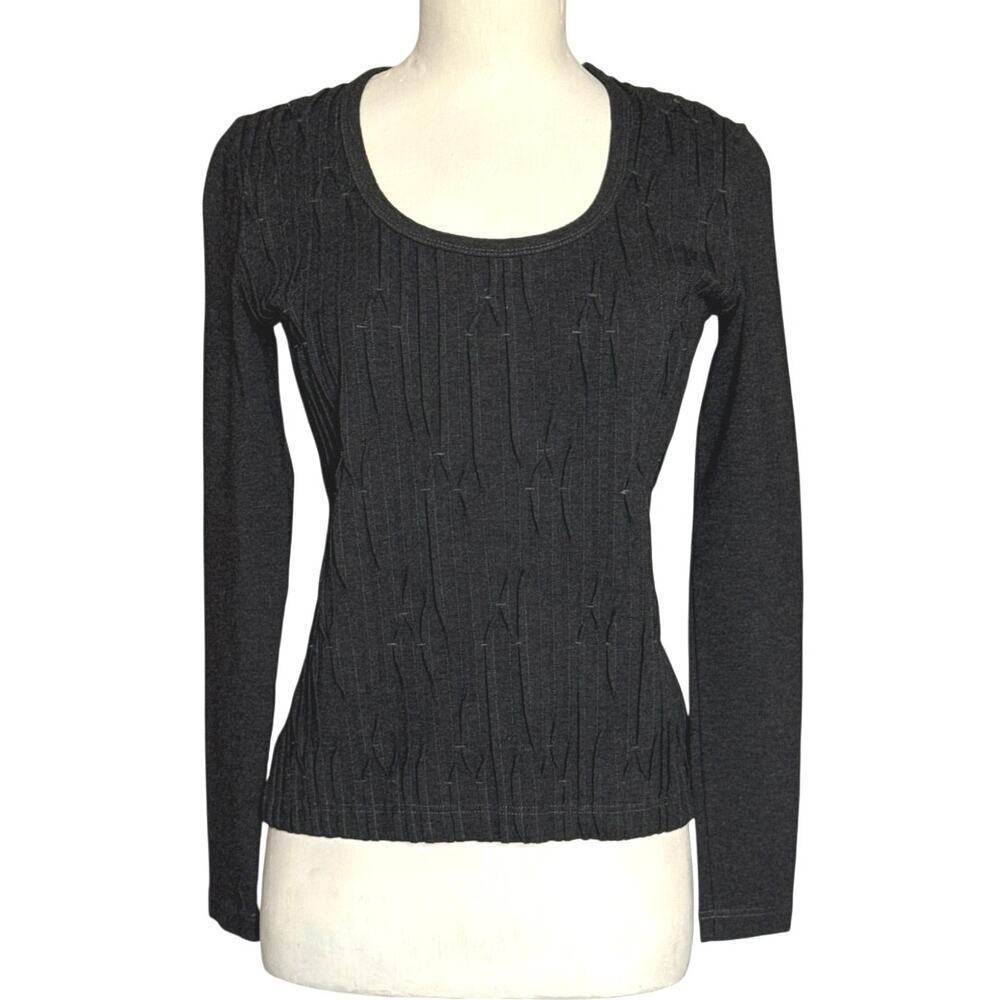 Akris Punto Women’s XS Black Textured Long Sleeve Stretch Top Italy Fabric